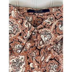 Alan‎ Flusser Paisley Print Button Front Shirt Coral/Brown Geometric. Mens 2XL